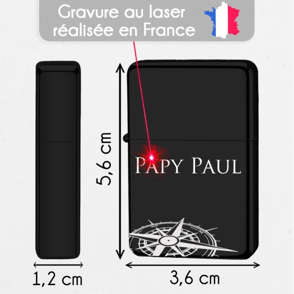 Briquet personnalisé essence couleur bleu - Modèle boussole