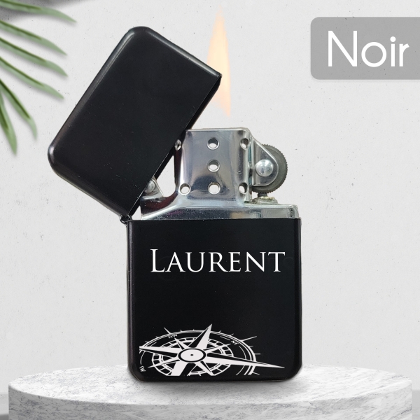 Briquet personnalisé essence couleur bleu - Modèle boussole