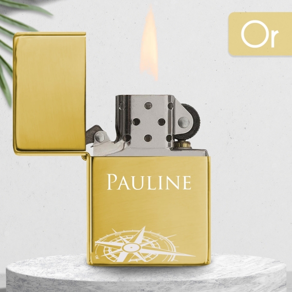 Briquet personnalisé essence couleur bleu - Modèle boussole