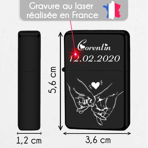 Briquet personnalisé essence couleur bleu - Modèle coeur