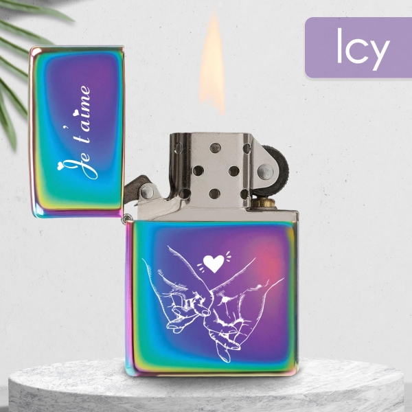 Briquet personnalisé essence couleur bleu - Modèle coeur