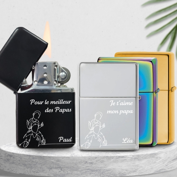 Briquet personnalisé essence couleur bleu - Modèle père et enfant