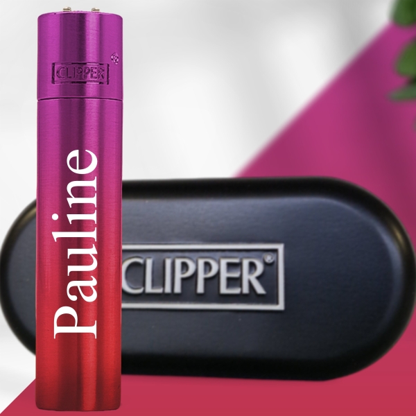 Briquet clipper rouge et violet personnalisé