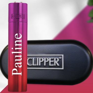 Briquet clipper rouge et violet personnalisé