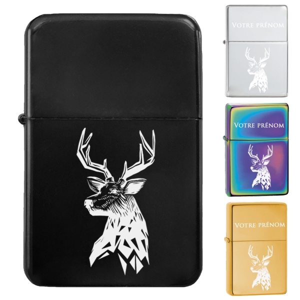 Briquet personnalisé essence couleur bleu - Modèle cerf
