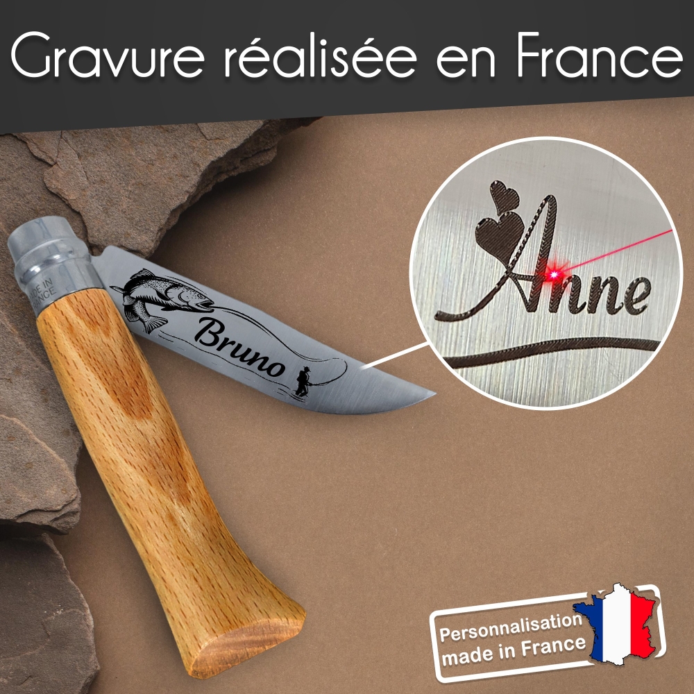 Coffret couteau Opinel n°8 manche olivier personnalisé