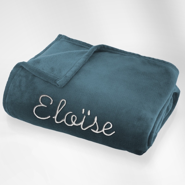 Plaid microfibre Bleu Orage 125x150 brodé