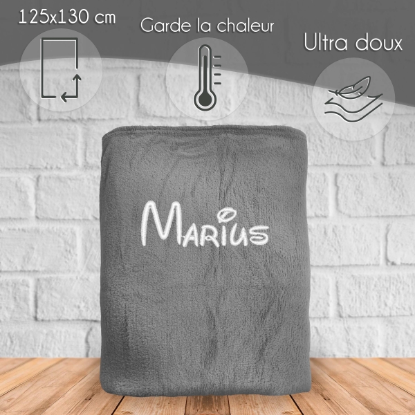 Plaid microfibre gris personnalisé