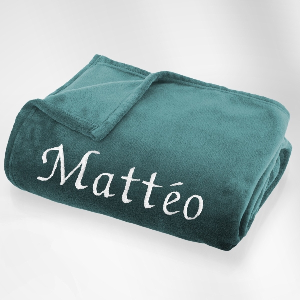 Plaid microfibre Bleu Orage 125x150 brodé