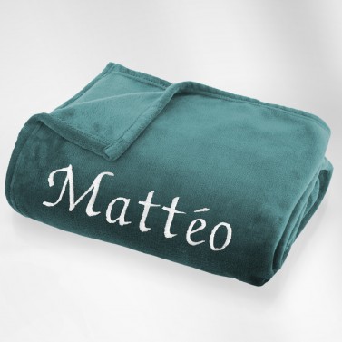 Plaid microfibre Bleu Orage 125x150 brodé