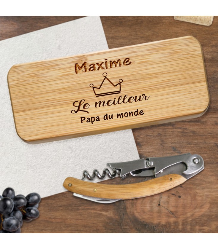 Décapsuleur En Bois Gravé 'Papi En Or' - Cadeau Personnalisé Pour Grand-Père - 14x4 Cm - Fait Main En France