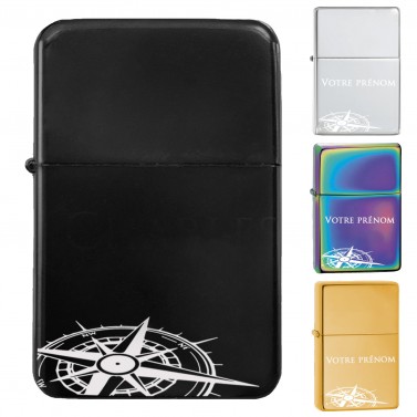 Briquet personnalisé essence couleur - Modèle boussole