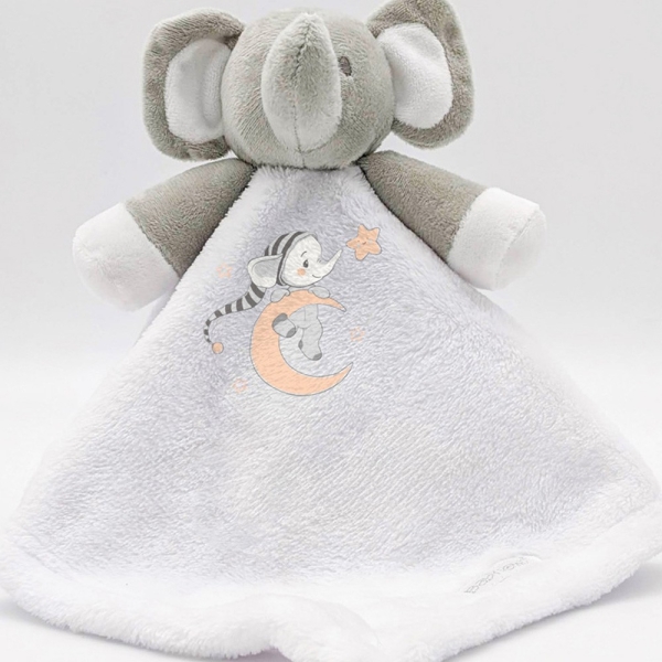 Doudou éléphant blanc Modèle Lune bleu