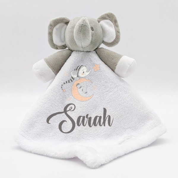 Doudou éléphant blanc Modèle Lune bleu