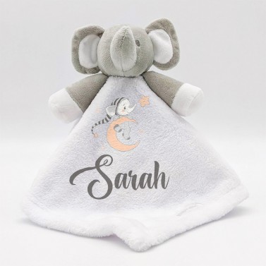 Doudou éléphant blanc Modèle Lune bleu