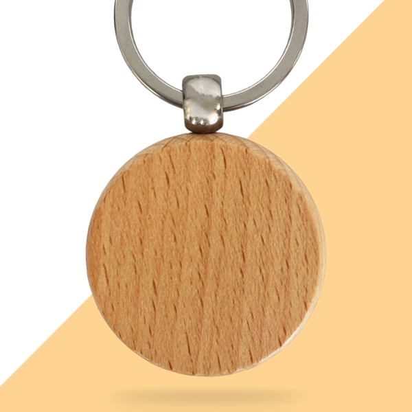 Porte-clés rond en bois personnalisé - Texte à graver