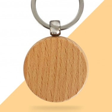Porte-clés rond en bois personnalisé - Texte à graver