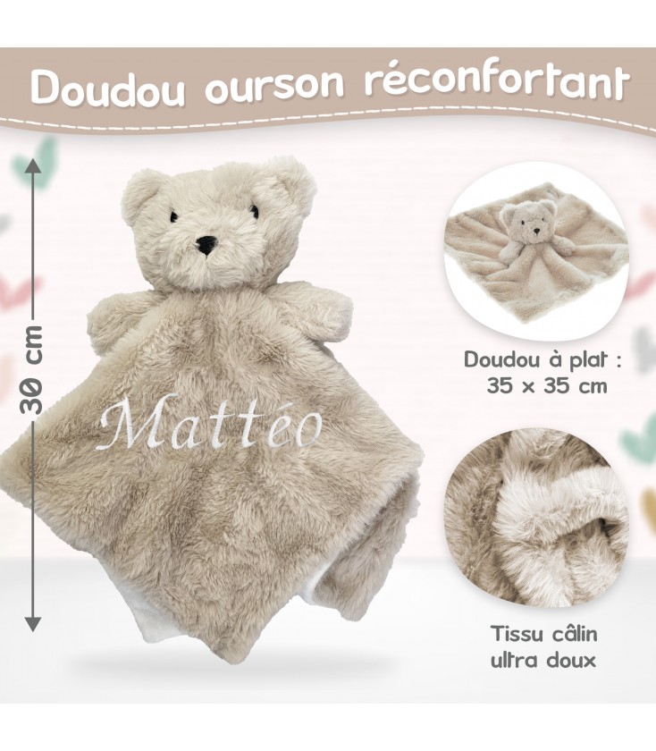 Doudou Pingouin Gris Avec Nom Brodé - Idée Cadeau Nouveau-né