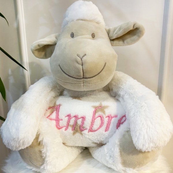 Peluche mouton blanc et son plaid personnalisé