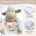Peluche mouton blanc et son plaid personnalisé