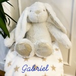 Peluche lapin blanc et son plaid personnalisé
