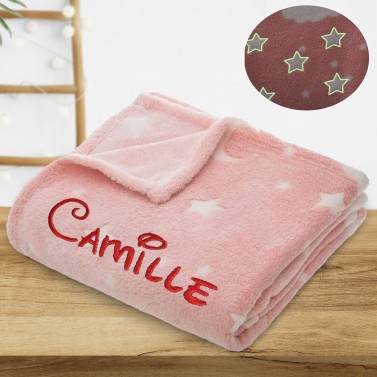 Plaid bébé à broder rose phosphorescent