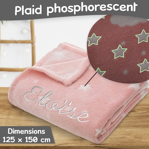 Plaid bébé à broder rose phosphorescent