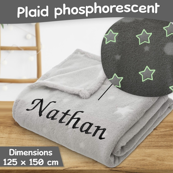 Plaid bébé à broder gris phosphorescent