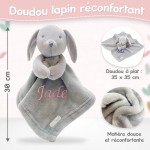 Doudou lapin gris brodé avec un prénom