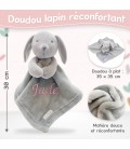 Doudou lapin gris brodé avec un prénom