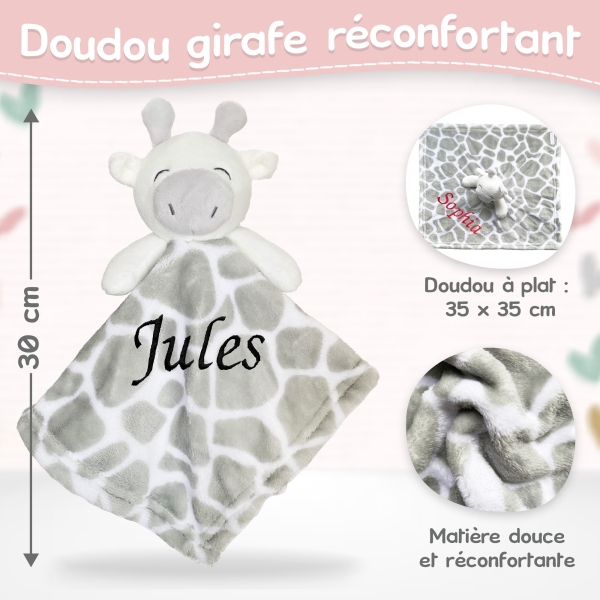 Doudou Girafe avec prénom personnalisé