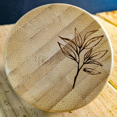 Théière nomade à double paroi avec bouchon en bambou gravé