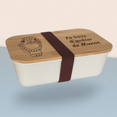 Boite à goûter enfant gravée avec votre texte - Modèle Lion