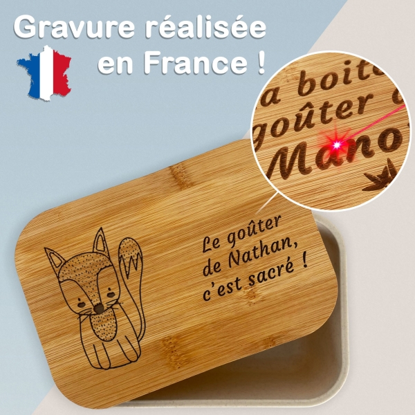 Boite à goûter gravée avec votre texte - Modèle Renard