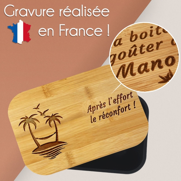 Boite à goûter gravée avec votre texte - Modèle Plage