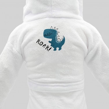 Peignoir bébé blanc à personnaliser - Modèle Dinosaure