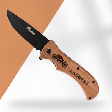 Couteau léopard en bois lame noir personnalisé