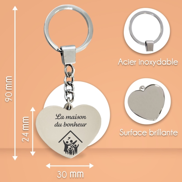Porte-clés cœur personnalisé - Modèle Maison