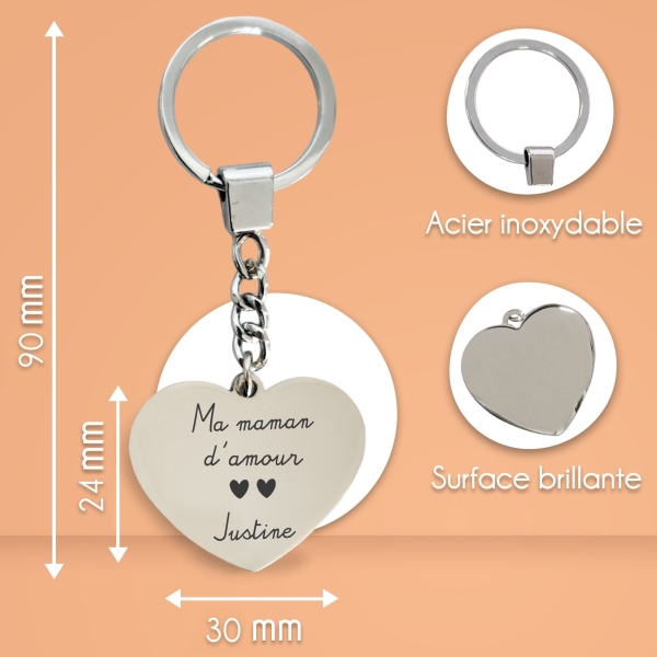 Porte-clés cœur personnalisé - Modèle Amour