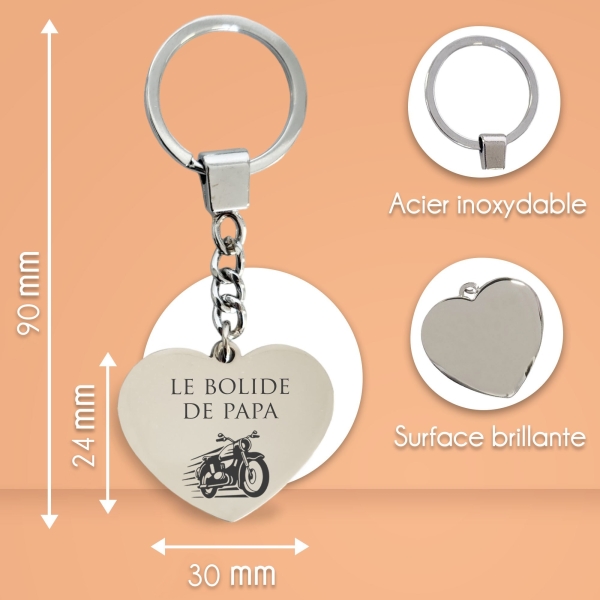 Porte-clés cœur personnalisé - Modèle Moto