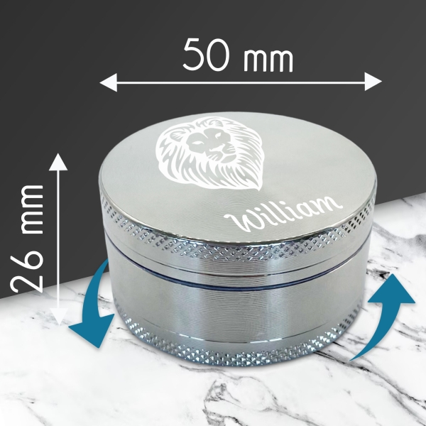 Grinder gravé avec un prénom - Noir ou argenté - Modèle Lion