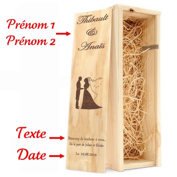 Caisse à vin mariage gravée