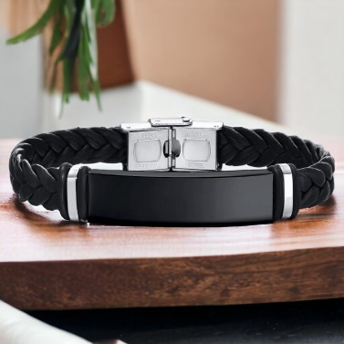 Bracelet noir tressé personnalisé pour homme