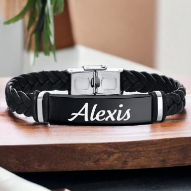Bracelet noir tressé personnalisé pour homme