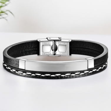 Bracelet double personnalisé - Plaque Argentée