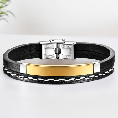 Bracelet double personnalisé - Plaque Dorée