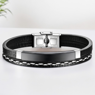 Bracelet double personnalisé - Plaque Noire