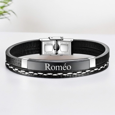 Bracelet double personnalisé - Plaque Noire