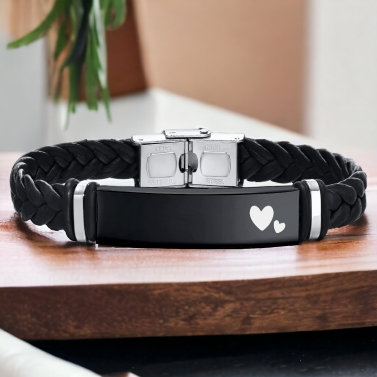Bracelet noir homme personnalisé  - Modèle Coeur