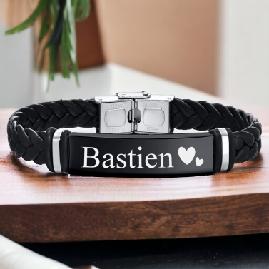 Bracelet noir homme personnalisé  - Modèle Coeur